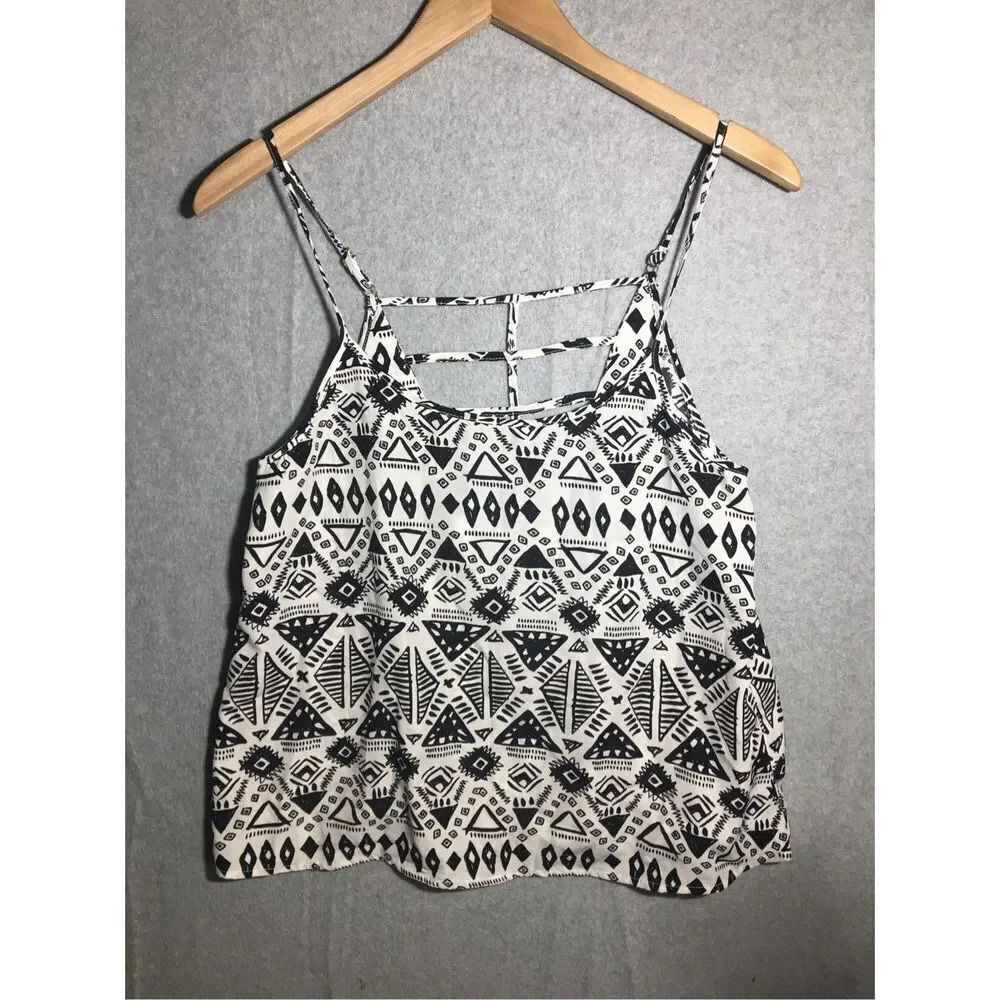 Womens Forever 21 Tank top Caged Back Detail Black and White Aztec Print